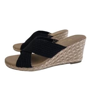 Tommy Bahama Size 9 Black & Tan Jute Heel Wedge Espadrille Sandals Open Toe